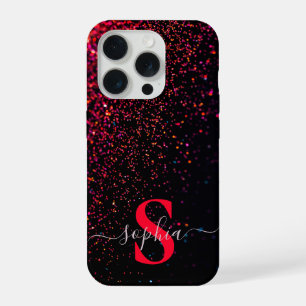 Coque iPhone 15 Pro Nom monogrammé pailleté élégant
