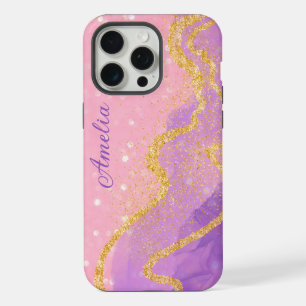 Coque iPhone 15 Pro Max Nom monogrammé pailleté élégant