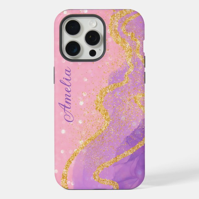 Coque iPhone Nom monogrammé pailleté élégant (Verso)