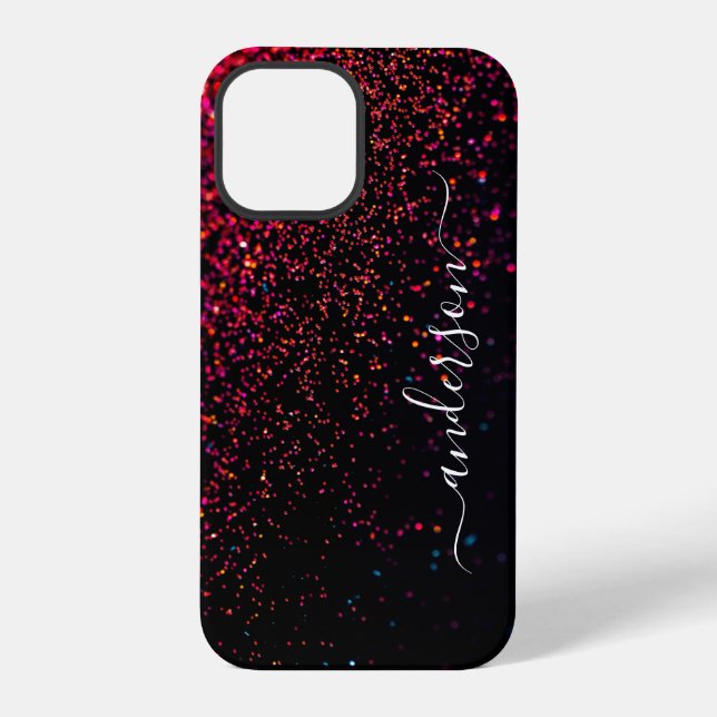 Coque iPhone Nom monogrammé pailleté élégant (Verso)