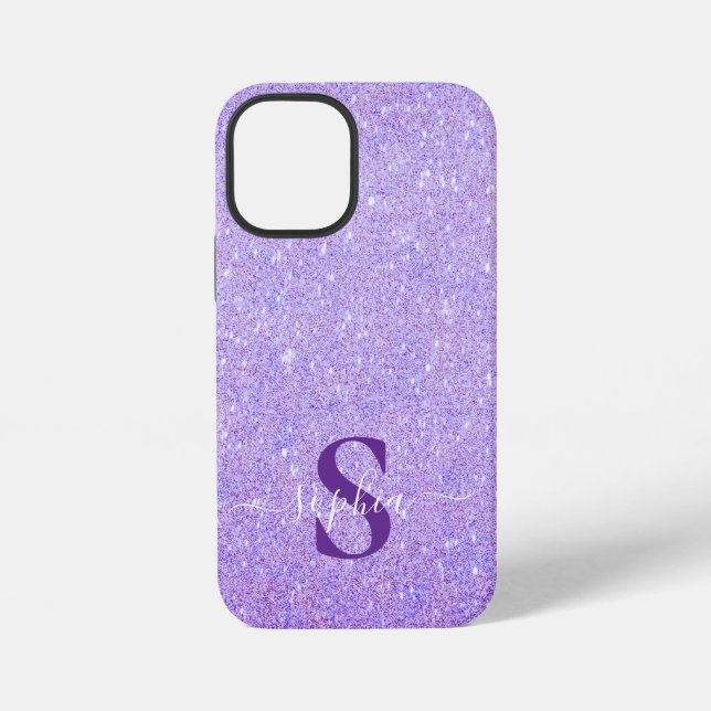Coque iPhone Nom monogrammé pailleté élégant (Verso)