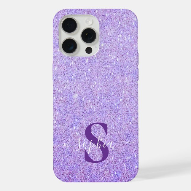 Coque iPhone Nom monogrammé pailleté élégant (Verso)