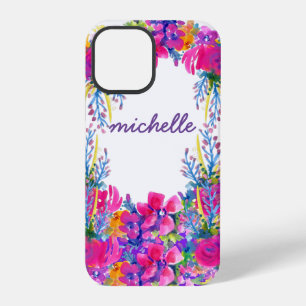 Coque iPhone 12 Pro Nom Monogramme Paillettes Rose Chaud Glamour Fémin
