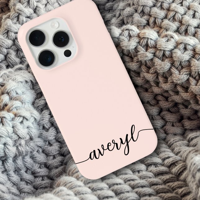 Coque iPhone Nom monogrammé simple rose pâle écriture féminine (Créateur téléchargé)