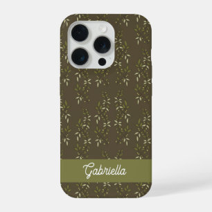 Coque iPhone 15 Pro Nom motif olive vert sauge pays français