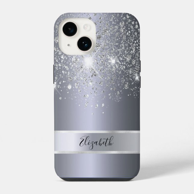 Coque iPhone Nom pailleté argent (Verso)