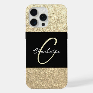Coque iPhone 15 Pro Max Nom Paillettes Or Luxe Brillance