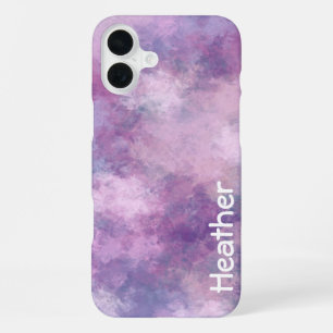 Coque iPhone 16 Plus Nom personnalisé Abstrait Bleu, Lilas et Rose