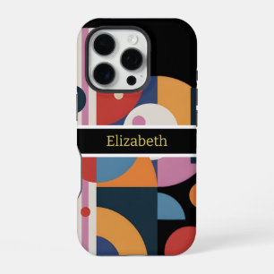 Coque iPhone 16 Pro Nom personnalisé abstrait moderne géométrique marb