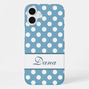 Coque iPhone 16 Plus Nom personnalisé, belle couleur et pois blancs