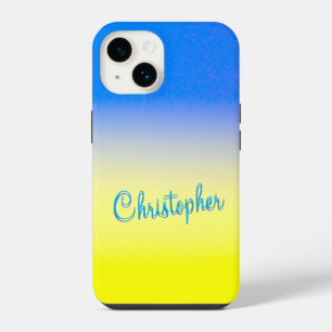 Coque Pour iPhone 14 Nom personnalisé bleu jaune Ukraine Écriture inspi