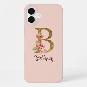 Coque iPhone 16 Plus Nom personnalisé Blush rose doré lettre B