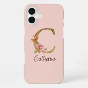 Coque iPhone 16 Plus Nom personnalisé Blush Rose Gold Lettre C