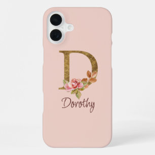 Coque iPhone 16 Plus Nom personnalisé Blush Roses Roses Lettre D en feu