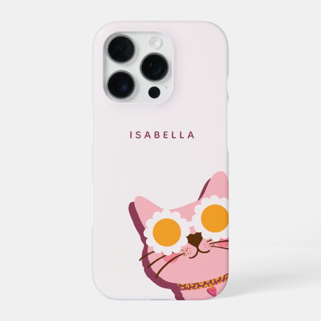 Coque iPhone Nom personnalisé Chat Rose Mignon (Verso)