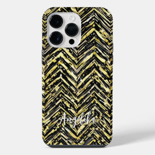 Coque Pour Pour iPhone 14 Pro Max Nom personnalisé Chevron noir et or