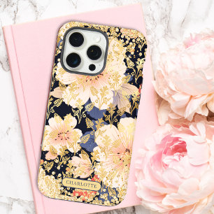 Coque iPhone 15 Pro Max Nom personnalisé chic avec paillettes florales pêc