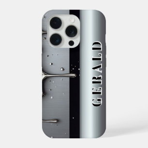 Coque iPhone 15 Pro ✨ Nom personnalisé Chrome Flow Liquide Métal Goutt