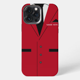 Etui iPhone 13 Pro Max Nom personnalisé Cravate Costume Rouge Amusant