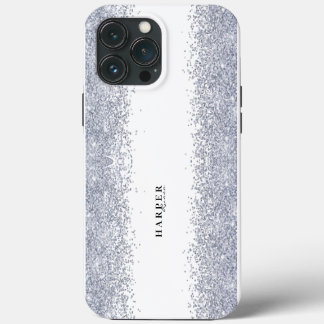 Etui iPhone 13 Pro Max Nom personnalisé de la Parties scintillant d'argen