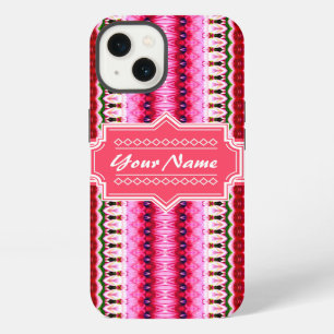 Etui iPhone 13 Nom personnalisé de la tribu aztèque rose Ikat