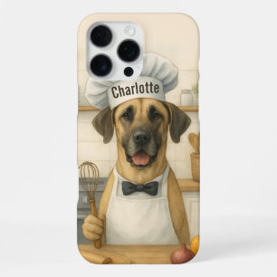 Coque iPhone 16 Pro Max Nom personnalisé Drôle Grand Danois Chien Chef
