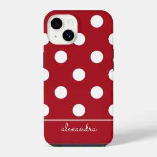 Coque Pour iPhone 14 Nom personnalisé du Motif Polka Rouge Chic