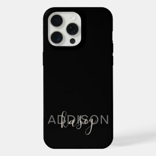 Coque iPhone 15 Pro Max Nom personnalisé écriture féminine noire moderne