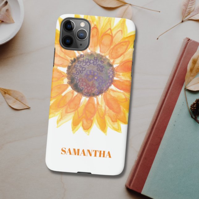 Coque iPhone Nom personnalisé Fleur de tournesol (Créateur téléchargé)