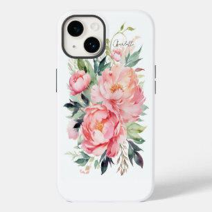 Coque Pour iPhone 14 Nom personnalisé floral rose aquarelle élégant