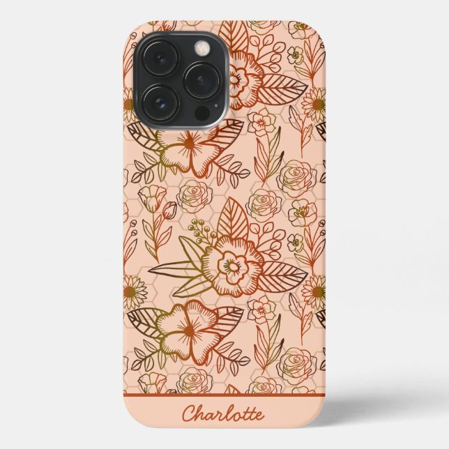 Coque iPhone Nom personnalisé floral rose motif (Verso)