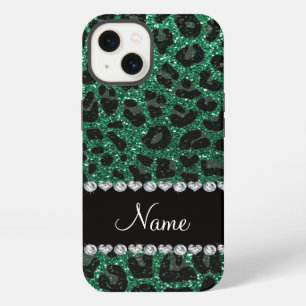 Etui iPhone 13 Nom personnalisé impression léopard paillettes ver