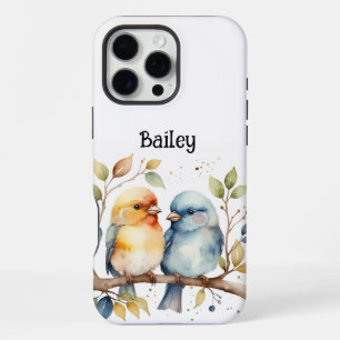 Coque iPhone 16 Pro Max Nom personnalisé Inséparables Faune Nature Art ani