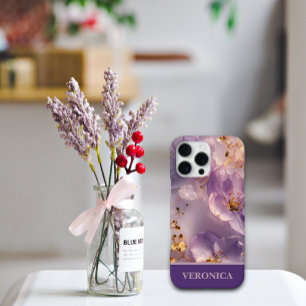 Coque iPhone 16 Pro Max Nom personnalisé Lavande Floral Or Personnalisé