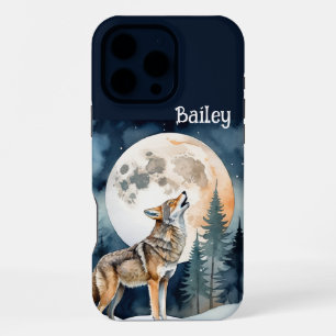 Coque iPhone 16 Pro Max Nom personnalisé Loups Hurlements à la Lune