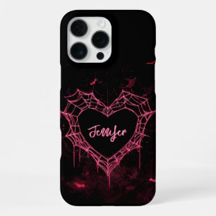 Coque iPhone 16 Pro Max Nom personnalisé mignon gothique rose coeur Spider