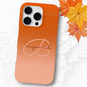 Coque iPhone 16 Pro Nom personnalisé Monogram Cantaloupe Orange Ombre