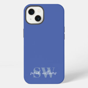 Etui iPhone 13 Nom personnalisé monogramme bleu moderne