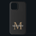 Coque iPhone 12 Nom personnalisé Monogramme noir<br><div class="desc">Créez votre propre boîtier de téléphone rond noir personnalisé avec votre nom personnalisé et votre monogramme.</div>