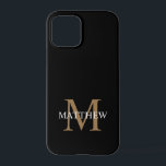 Coque iPhone 12 Pro Nom personnalisé Monogramme noir<br><div class="desc">Créez votre propre boîtier de téléphone rond noir personnalisé avec votre nom personnalisé et votre monogramme.</div>