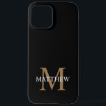Coque iPhone 12 Pro Max Nom personnalisé Monogramme noir<br><div class="desc">Créez votre propre boîtier de téléphone rond noir personnalisé avec votre nom personnalisé et votre monogramme.</div>