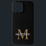 Coque iPhone 12 Pro Max Nom personnalisé Monogramme noir<br><div class="desc">Créez votre propre boîtier de téléphone rond noir personnalisé avec votre nom personnalisé et votre monogramme.</div>