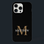 Coque iPhone 15 Pro Max Nom personnalisé Monogramme noir<br><div class="desc">Créez votre propre boîtier de téléphone rond noir personnalisé avec votre nom personnalisé et votre monogramme.</div>