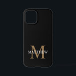 Coque iPhone 12 Mini Nom personnalisé Monogramme noir<br><div class="desc">Créez votre propre boîtier de téléphone rond noir personnalisé avec votre nom personnalisé et votre monogramme.</div>