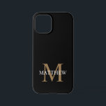 Coque iPhone 12 Mini Nom personnalisé Monogramme noir<br><div class="desc">Créez votre propre boîtier de téléphone rond noir personnalisé avec votre nom personnalisé et votre monogramme.</div>