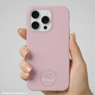 Coque iPhone 15 Pro Nom personnalisé Monogramme Rose Poussiéreuse