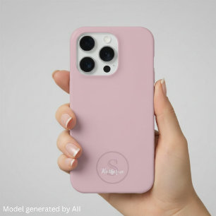 Coque iPhone 15 Pro Nom personnalisé Monogramme Rose Poussiéreuse