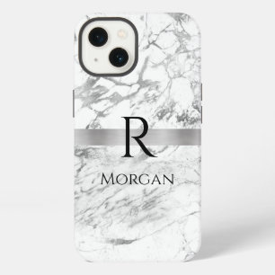 Etui iPhone 13 Nom personnalisé & monogramme Texte Noir sur Marbr