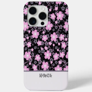 Coque iPhone 15 Pro Max Nom personnalisé motif floral rose Cerisier Fleur