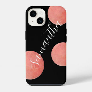 Coque Pour iPhone 14 Nom personnalisé Noir Grand Pois